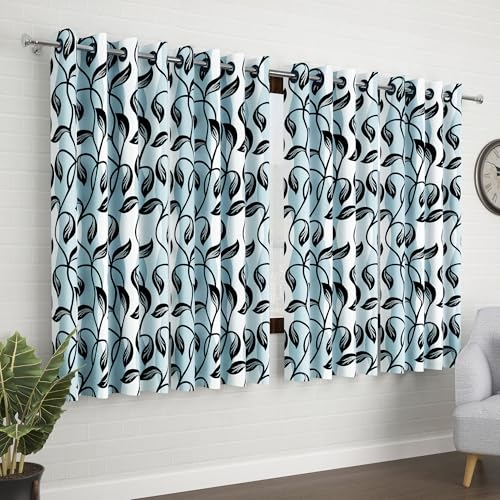 MollisHomes Window Curtains 5 Feet Long Set of 10 | Floral Design | Polyester | Light Filtering Curtains | Curtains for Living Room | (118 x 152 cm, Black) | Perfect for Home Decor