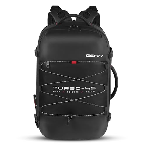 Gear Turbo 21″/45L Large Water Resistant Anti theft Laptop Backpack with Raincover | Backpack | Daypack |Briefcase | Travel Bag For Men/Women (Black – Black)