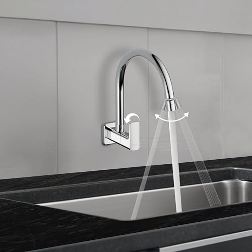 Delta Faucet Wall Mount Cold Only Kitchen Faucet I 10 Year Warranty I Korby Single Handle Multi-Function Kitchen Sink Tap I 360° Swivel Spout I Durable Kitchen Tap I Chrome – 44405