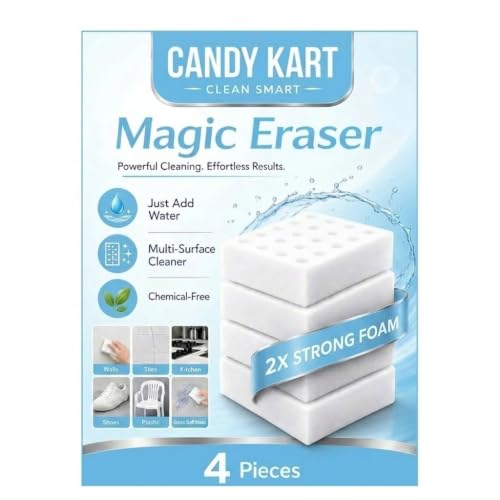 Magic Eraser | Pack of 4 | Scratch Free, Chemical Free, Multisurface Cleaner | Remove 100+ Stains from Walls, Shoes, Furniture, Switch Board & Kitchen | Tough on Stains & Gentle on Surface