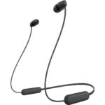 Sony WI-C100 Wireless Headphones with Customizable Equalizer for Deep Bass & 25 Hrs Battery, DSEE-Upscale, Splash Proof, 360RA, Fast Pair, in Ear Bluetooth Headset with Mic for Phone Calls (Black)