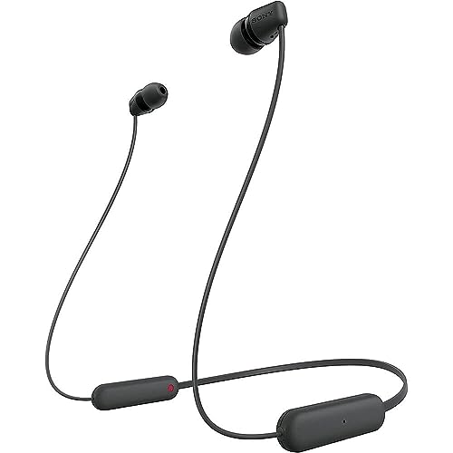 Sony WI-C100 Wireless Headphones with Customizable Equalizer for Deep Bass & 25 Hrs Battery, DSEE-Upscale, Splash Proof, 360RA, Fast Pair, in Ear Bluetooth Headset with Mic for Phone Calls (Black)