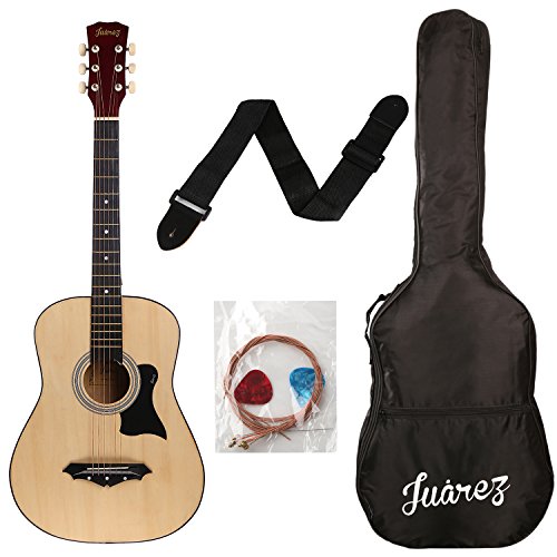 JUAREZ JRZ38C/NAT 38 Inches Lindenwood Right Handed Acoustic Guitar With Bag, Strings, Pick And Strap (Natural, Brown, 6 Strings)
