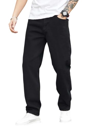 KOTTY Men’s Solid Regular Fit Mid Distressed Fashionable Trendy Denim Jeans(Black,34)