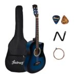 JUAREZ 38 Inch Cutaway Acoustic Guitar Kit with Pick Guard | ABS Neck & Fingerboard | Linden Wood Body | Steel Strings | Blue Sunburst | Guitar Bag, Strap, Picks & Spare Strings, JRZ38CAB-TBS-KIT