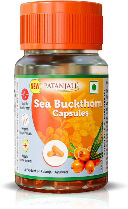 PATANJALI Sea Buckthorn Capsules | Supplement for Heart Health, Immunity & Skin Care(2 x 30 Capsules)