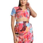 Womens 2-piece Printed Coord Set | Crop Top & Skirt Dress