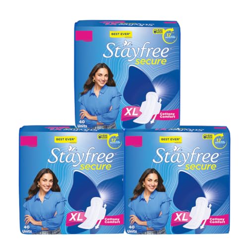 Stayfree Secure xl | Combo packs 120 Pads | Cottony Soft Sanitary Pads for Women | with Leak Lock Technology | Odour Control | Absorbs upto 100% Fluid | Up to 12 Hours of Protection |