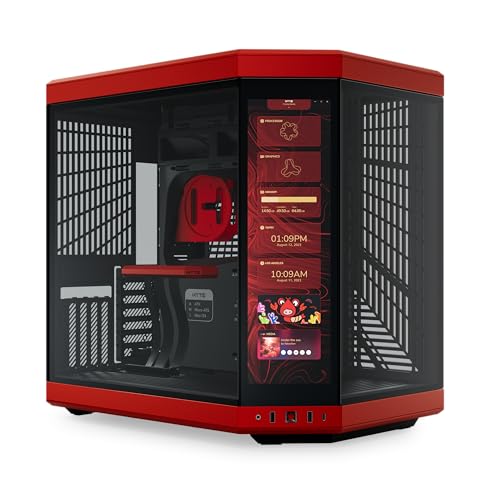 Hyte Y70 Touch Dual Chamber ATX Mid Tower Modern Aesthetic Case with Integrated 4K LCD Touchscreen – Black Red