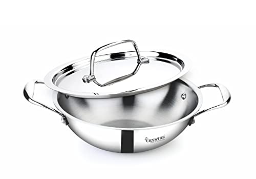 Crystal TriPro -Triply Stainless Steel Kadai with Lid – 18 cm (Induction Bottom)