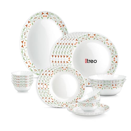 Treo by Milton Opalware Aurelia Meena Dinner Set of 21 | Serving for 6 | Microwave & Dishwasher Safe | Bone-Ash Free | Tempered Toughness | Plates & Bowls | Crockery Set for Dining & Gifting