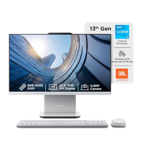 Lenovo IdeaCentre AIO Intel Core i3-1315U 24″ FHD IPS (8GB RAM/512GB SSD/Win11/Microsoft 365 Basic + Office Home 2024/Wireless EOS Keyboard & Mouse,Grey), F0HN0106IN All-in-One Desktop