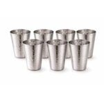 Tosaa Stainless Steel V Shape Hammered Finish Glasses Pack of 6 – Non-Reactive Material Keeps Beverages Safe and Fresh, Suitable for Water, Juice, Milk, Or Cold Beverages