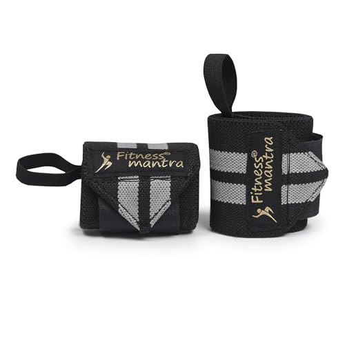 Fitness Mantra® Wrist Support – Gym Accessory | Wrist Wrap | Hand Grip Band | Weight Lifting Band | Size: 18 x 3 Inches | Color: Grey