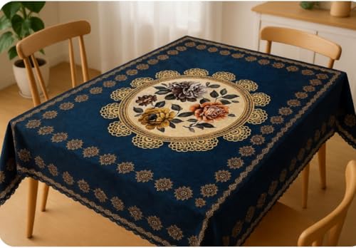 AAZEEM Printed Tablecloth Soft Feel Table Cover 4-6 Seater,Table Cover,Dining Table Cover, Table Linen,Dining Table Chair Cover,Dining Table Cover 6 Seater | Blue|