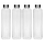 SIMPARTE Borosilicate GlassWater Bottles 750ml | Leak-Proof, Freezer Safe, Wide Mouth | Stainless Steel Cap | Ideal for School, Office, Gym Use | Set of 4