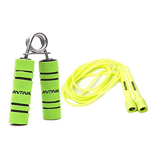 ANTINA HAND GRIP AND SKIPPING ROPE HOME GYM COMBO (GREEN AND YELLOW)