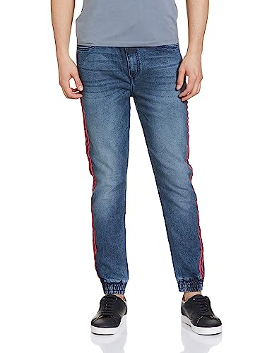 The Indian Garage Co Men Slim Fit Solid Mid-Rise Stretchable Denim Joggers