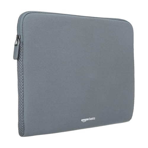 Amazon Basics Laptop Bag Sleeve Case Cover Pouch for 15-Inch, 15.6-Inch Laptop for Men & Women | Slim Profile Neoprene, Soft Puffy Fabric Lining, 360° Protection, Smooth & Premium Zipper (Grey)