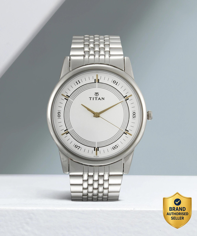 Titan NP1773SM01 Titan Quartz White Dial Silver Metal Strap Analog Watch  – For Men