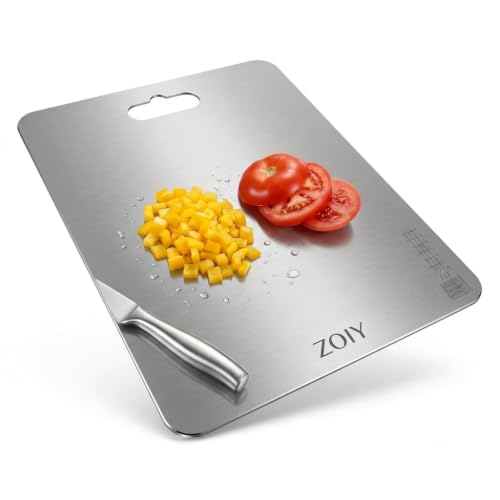 Food Grade Stainless Steel Cutting Board for Kitchen – 32 x 21.5 cm Heavy Duty Chopping Board, Hygienic Non-Porous Surface, Rustproof Metal Pastry Board for Meat, Vegetables & Fruit