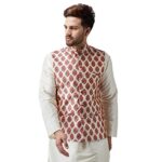 SOJANYA (Since 1958, Men’s Silk Blend Maroon Printed ONLY Nehru Jacket, Size : XL