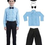 BookMyCostume Ballroom Western Dance Blue Frill Shirt Black Pant Hat & Bow Set Kids Fancy Dress Costume 3-4 years
