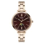 TIMEX Analog Watch for Woman with Black Round Dial & Rose Gold Stainless Steel Bracelet Band Water Resistant Women’s Wrist Watches – TWEL20102