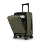 F Gear Montreal Small Cabin Pro 54cm German Polycarbonate Hard Luggage |8 Japanese Hinomoto Silent Wheels|USB & Type-C Charging | Front Opening Suitcase for Travel (Army Green)