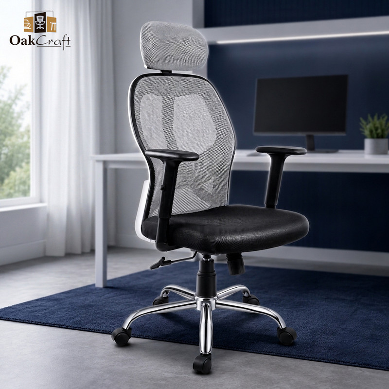 Oakcraft Matrix 3 Year Warranty Ergonomic With Comfortable Pads Ergonomic Mesh Office Adjustable Arm Chair(Grey, Optional Installation Available)