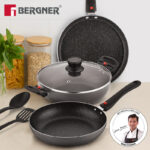 BERGNER Sherry Plus 5-Layer Non-Stick Cookware Set 6 Pcs with Detachable Handle – Induction Bottom Non-Stick Coated Cookware Set(Aluminium, 6 – Piece)