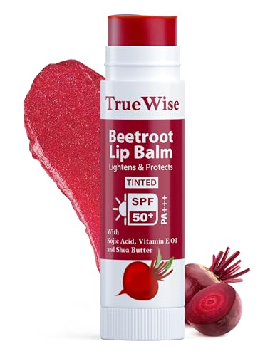 TrueWise® Tinted Lip Balm with SPF 50 PA+++ Brightening Beetroot Lip Balm For Dark Lips With Kojic Acid,Vitamin E, Soft, Glossy Lips- SPF lip balm for Women 5g