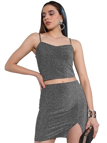 Tokyo Talkies Women Black Top with Skirt