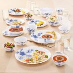 Larah By Borosil 35pc Opalware Dinner Set with Vision Glass Set for Family of 6, Microwave & Dishwasher Safe, Bone-Ash Free, Crockery Set for Dining & Gifting, Plates & Bowls (Morning Glory)