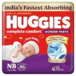 Huggies Complete Comfort Wonder Pants | Pant Style Baby Diapers Newborn Size (NB/XS), 90 Count | India’s Fastest Absorbing Diaper, Prevents Diaper Rash, Ideal for 0-5 Kgs