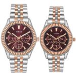 TIMEX Analog Watch for Unisex with Burgundy Round Dial & Multicolor Stainless Steel Bracelet Band Water Resistant Unisex Wrist Watches – TW0PRE003