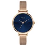 TIMEX Analog Watch for Women with Blue Round Dial & Rose Gold Stainless Steel Bracelet Band Water Resistant Women’s Wrist Watches – TWEL155SMU07