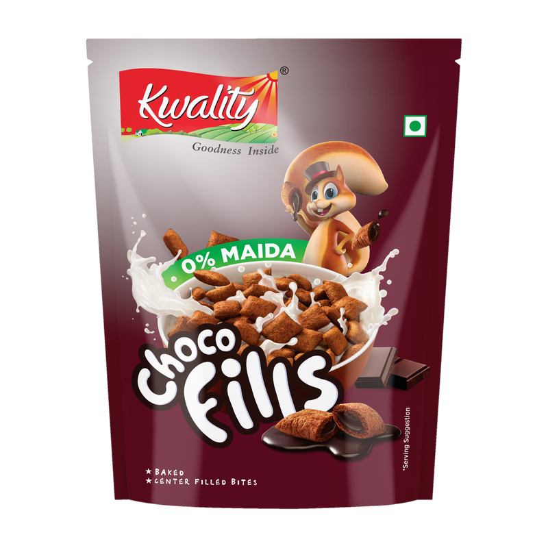 Kwality by Kwality Choco Fills, 0% Maida, Filled With Rich Chocolate Breakfast Cereals for kids Pouch(60 g)