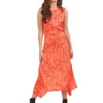 Tommy Hilfiger Womens Printed Round Neck Dress_8905183020567 Orange