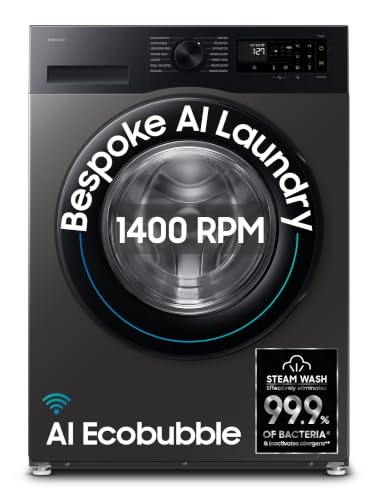 Samsung 9 kg, 5 star, AI EcoBubble, Super Speed, Wi-Fi, Hygiene Steam with Inbuilt Heater, Digital Inverter, Fully-Automatic Front Load Washing Machine (WW90DG5U24AXTL, Inox)
