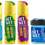 Set Wet Deodorant Spray Perfume, 150ml (Cool, Charm and Swag Avatar Pack of 3) and Cool Hold Strength Hair Gel, 250ml for Men