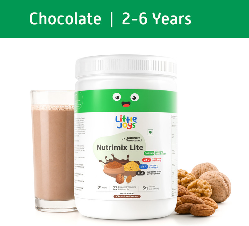Little Joys Nutrimix Lite for Kids 2-6 year, Improves Gut Health, Chocolate Flavour(350 g)