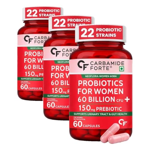 Carbamide Forte Women’s Probiotics Supplement 60 Billion CFU | Vaginal Probiotics & Gut Health Supplements with Cranberry Extract | 60 Veg Capsules (Pack of 3)
