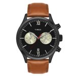 TIMEX Analog Watch for man with Black Round Dial & Tan Leather Strap Band Water Resistant Men’s Wrist Watches – TWEG19808
