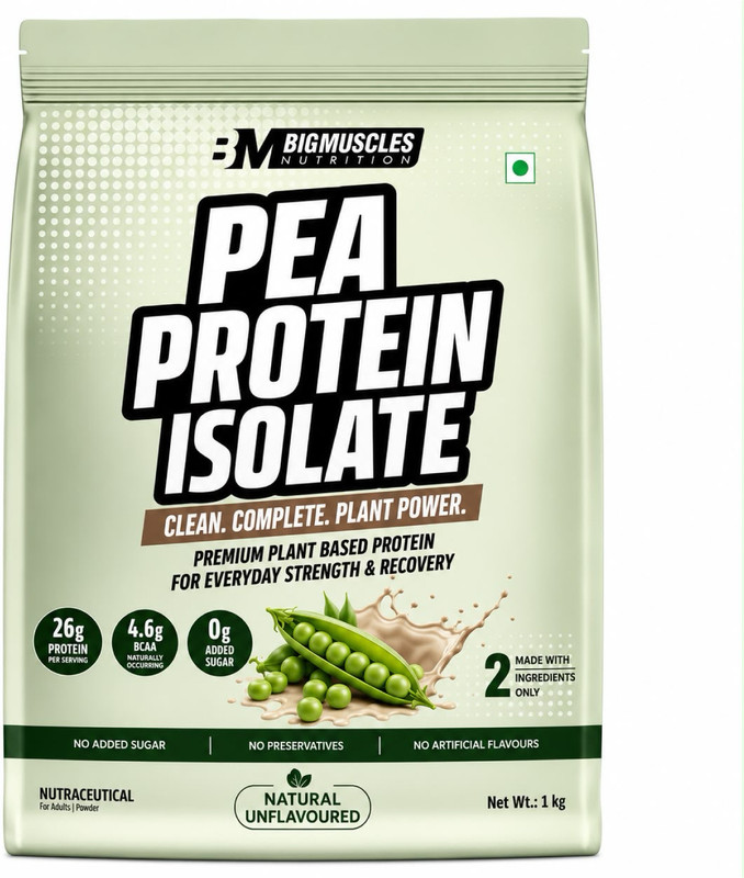 BIGMUSCLES NUTRITION 100% Pea Protein Isolate Protein Powder | Complete Amino Acid Profile | 30g Plant-Based Protein(1 kg, Natural Unflavoured)