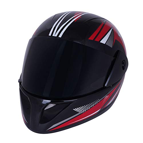 Sage Square Plus Full Face Graphic Helmet (ISI Certified) Tinted Visor, High Standard Safety, Enhanced Design, Extra Comfort (Black Glossy-Red) (Size: Extra Large)