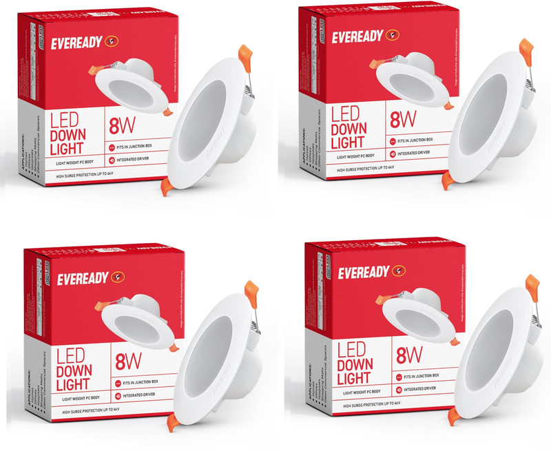EVEREADY 8W DOWN LIGHT WHITE PACK OF-04 Ceiling Light Ceiling Lamp(White)