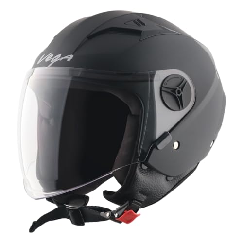 Vega VO-05 Clark ISI Certified Open Face Motorcycle Helmet with High-Impact ABS Shell, Scratch-Resistant Visor, Comfortable Breathable Inner Padding & Secure Strap – Dull Black – M