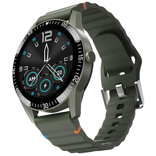 Fire-Boltt Talk Round Smart Watch 1.39″ TFT Display with Bluetooth Calling, Dual Button, Voice Assistance, SPO₂ & Heart Rate Monitor, 120+ Sports Modes, Smartwatch for Men & Women – Green