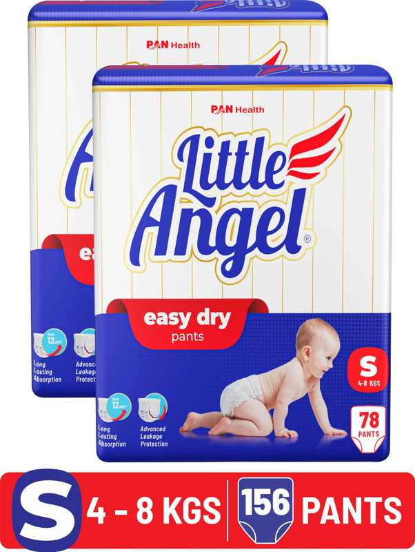 Little Angel Easy Dry Diaper Pants with 12 hrs absorption 78 Count/Pack,Pack of 2,4-8 Kgs Pant Diapers – S(156 Pieces)